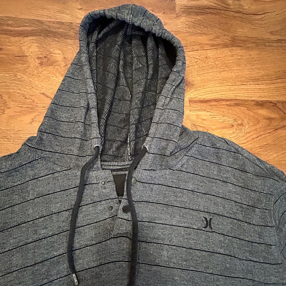 Men’s Hurley X Hoodie Grey/Black Striped Soft Lightweight, size XL
